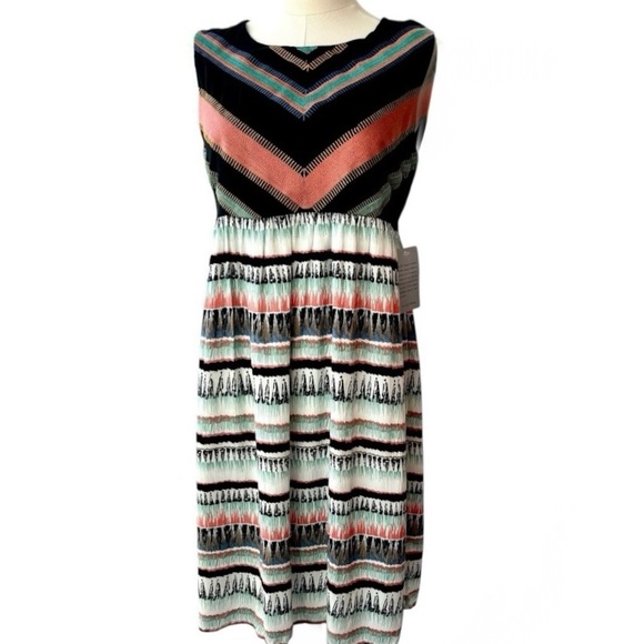 THML Nordstrom NWT Sleeveless Embroidered Boho Black Blue Chevron Dress Lined - Picture 1 of 10